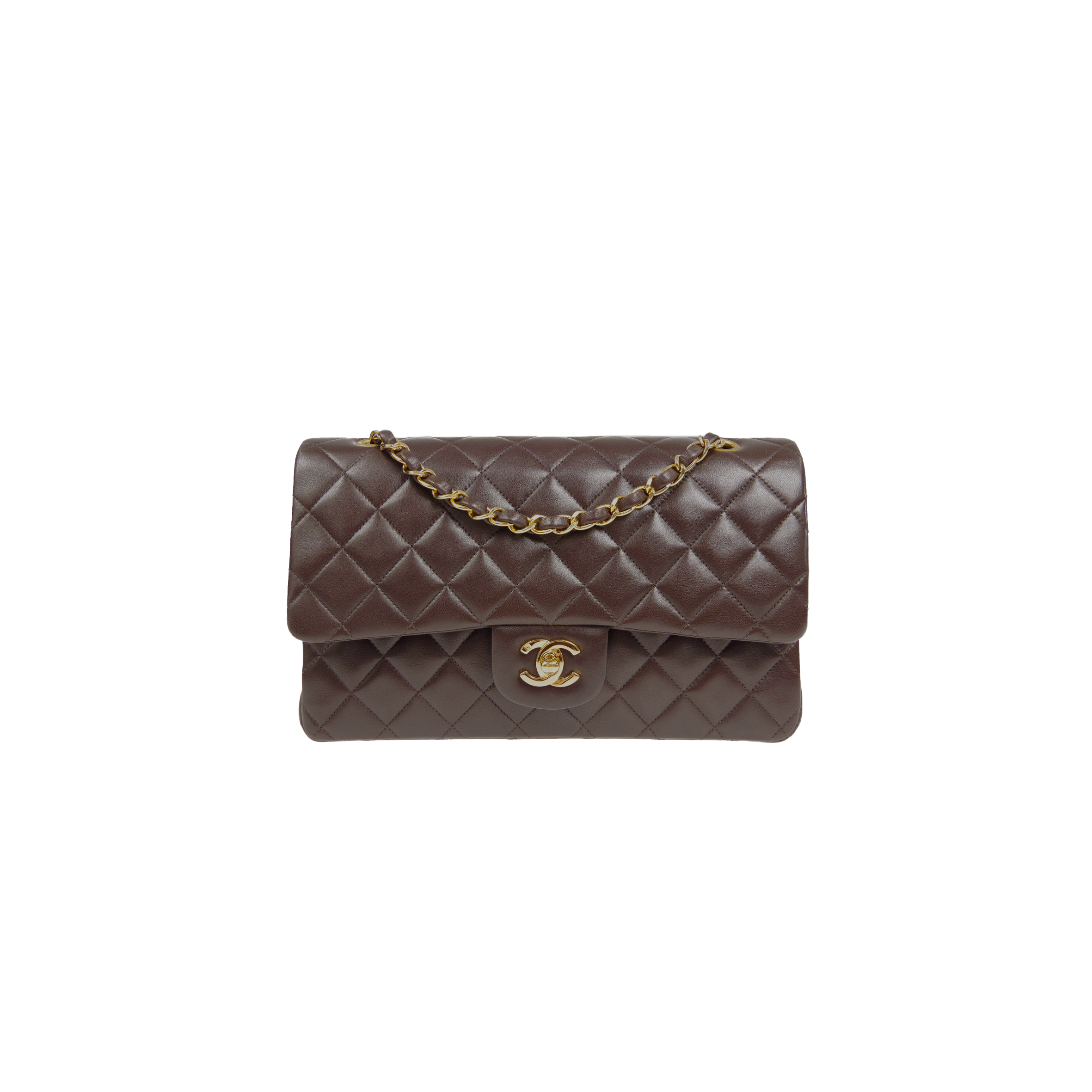 CHANEL CLASSIC DOUBLE FLAP SMALL SHOULDER BAG BROWN LAMBSKIN A1117 (23*14*7cm)